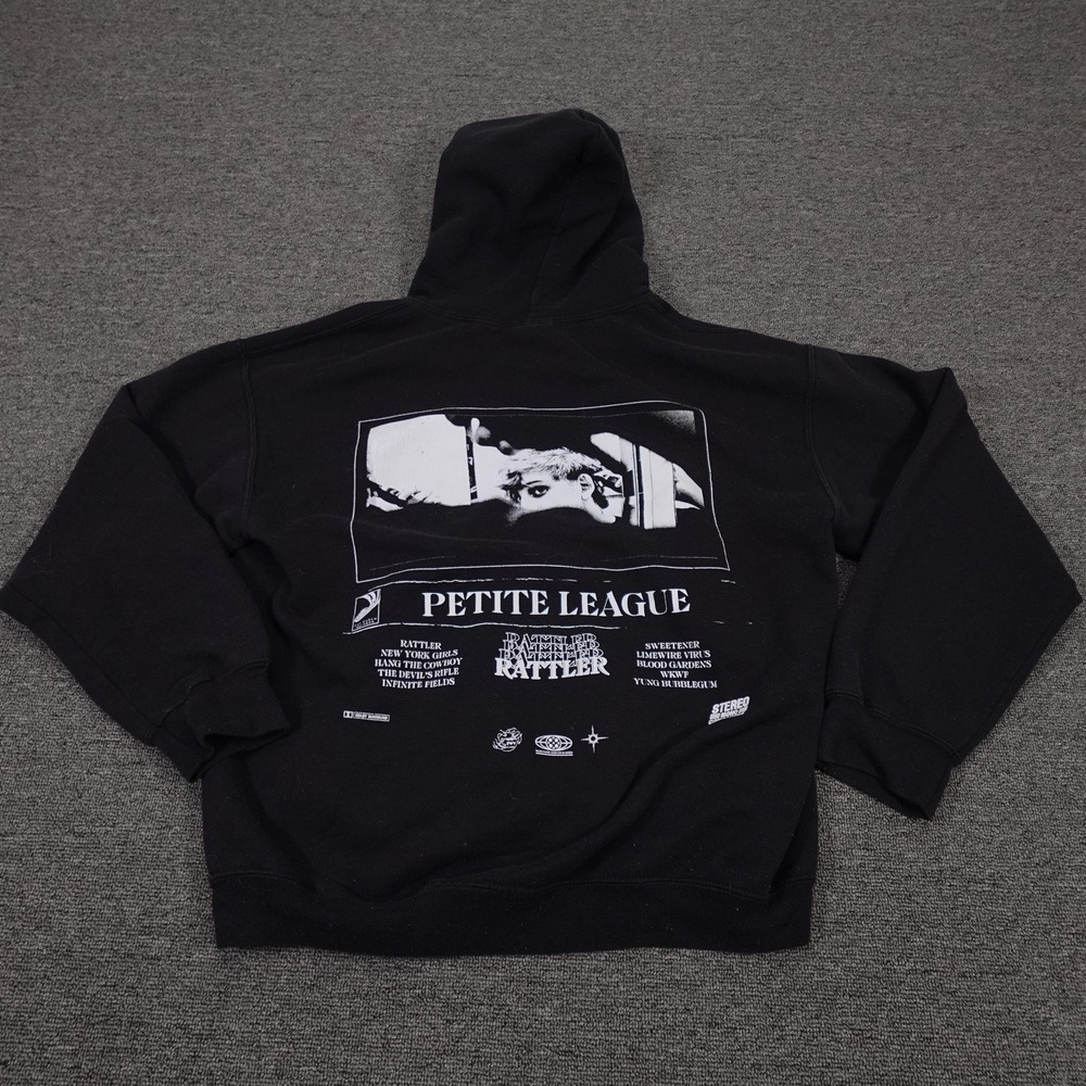 Gildan Hoodie Mens Medium Black Petite League Rattler Graphic Fleece Music